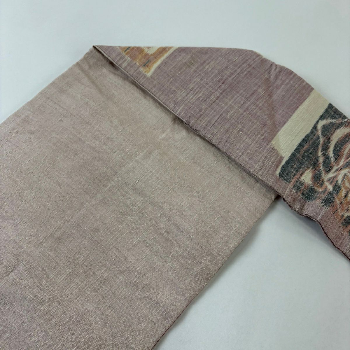 【美品】 名古屋帶 優品級 紬織織 色紙 幾何學圖案 淺紫 純蠶絲