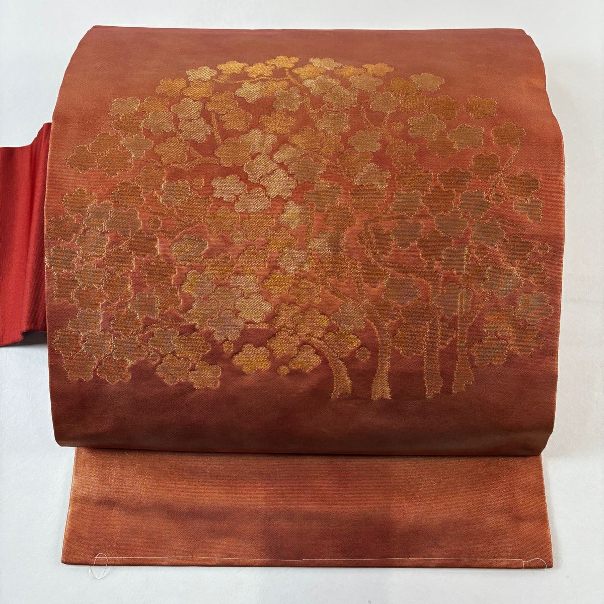 【美品】 名古屋帶 優品級 枝梅花 金絲 金金箔 紅茶 純蠶絲