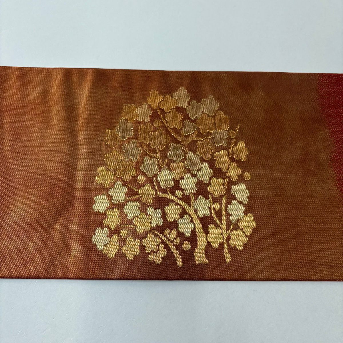 【美品】 名古屋帶 優品級 枝梅花 金絲 金金箔 紅茶 純蠶絲