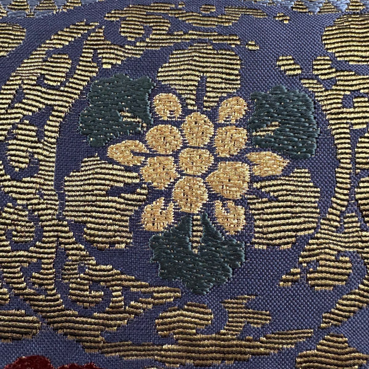 【美品】 袋帶 名品級 錦華燦 それいゆ 草花紋 金糸 青灰 六通 純蠶絲