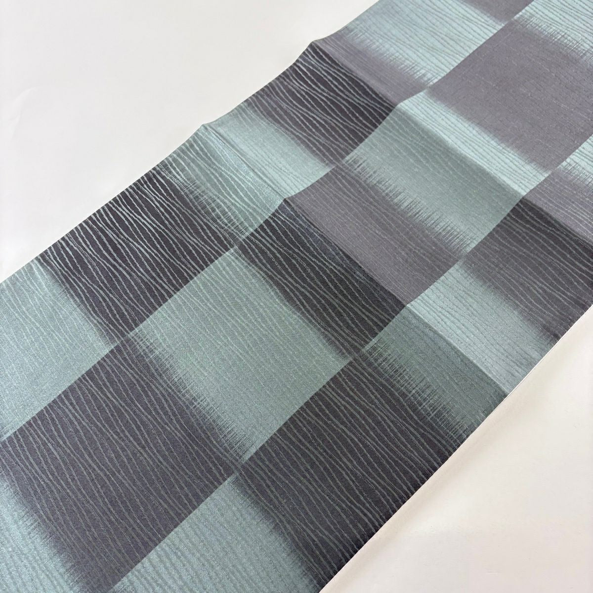 【美品】 袋帶 名品級 市松樹 地紋 灰綠 全通 純蠶絲