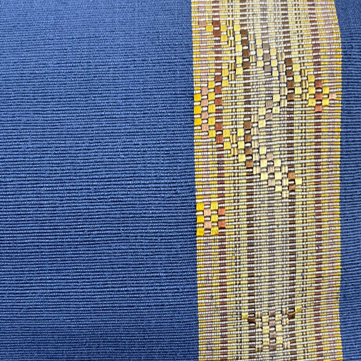 【美品】名古屋帶 逸品級 八寸名古屋帶 隧道仕立 幾何圖案 條紋 藍色 純蠶絲