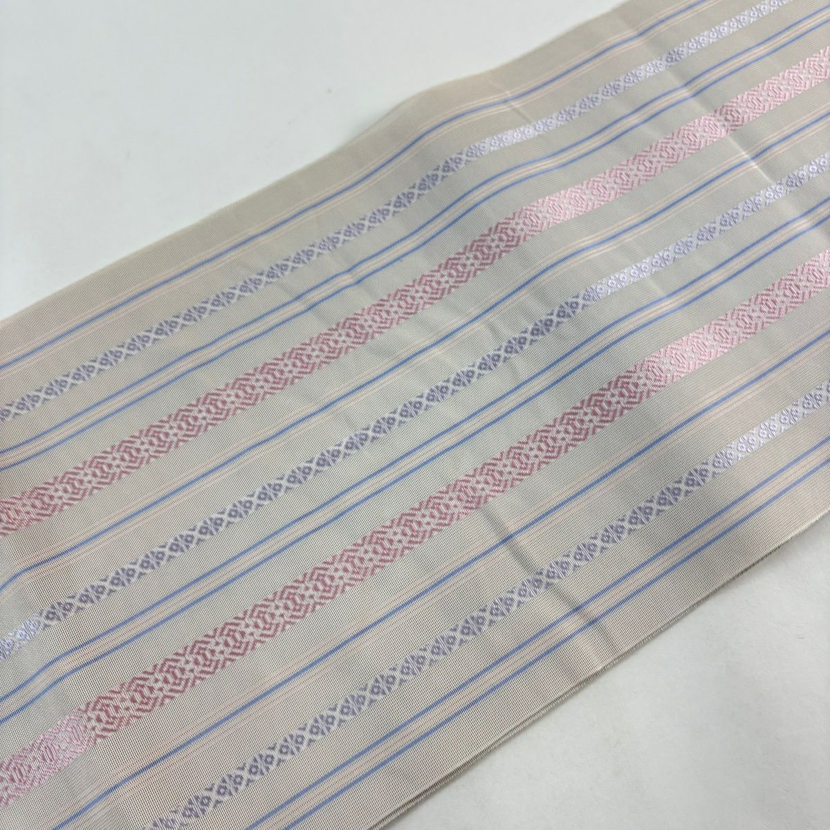 【美品】名古屋帶 逸品級 證書附 本場筑前博多織 夏帶 八寸名古屋帶 紗 献上紋 粉米色 純蠶絲