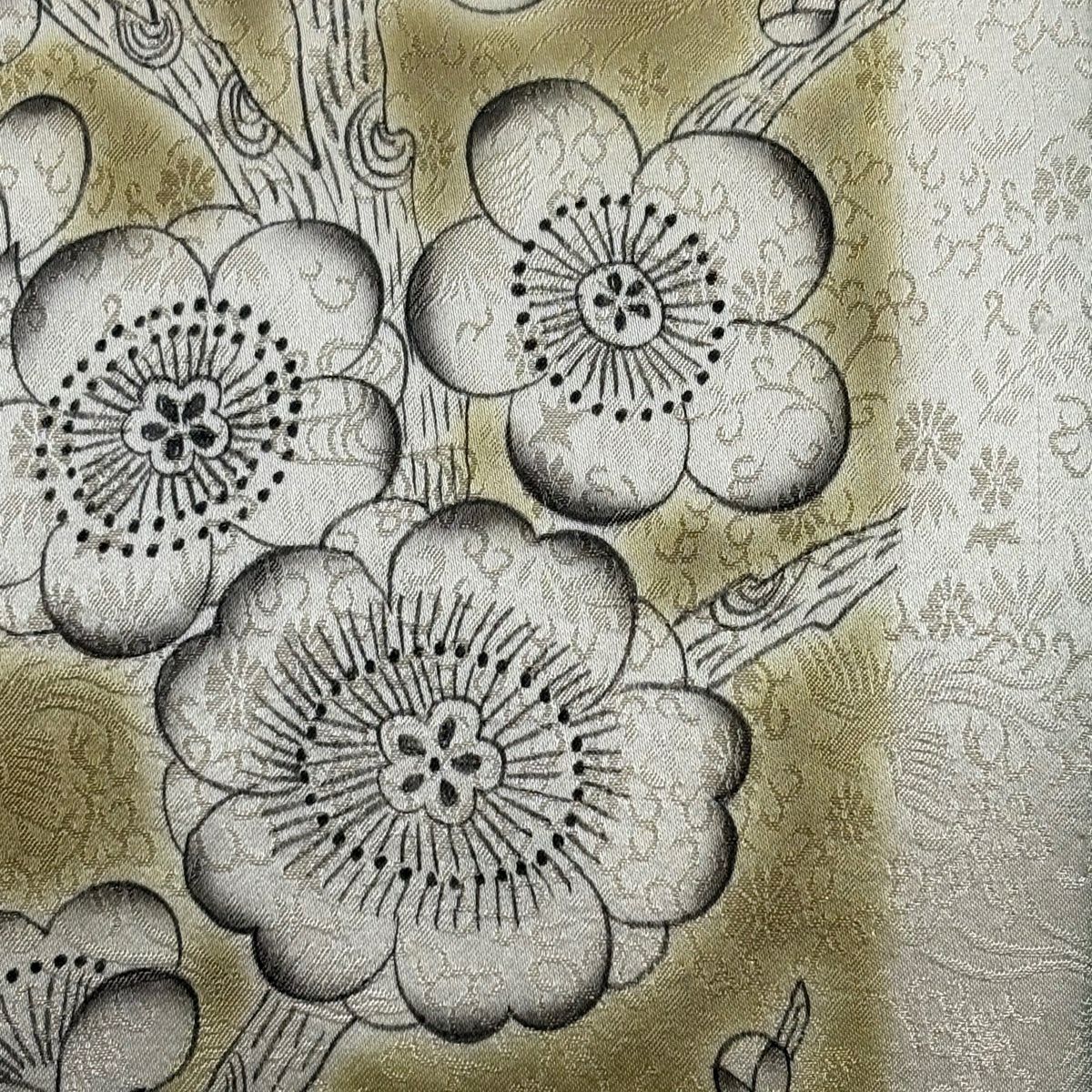 【美品】 袋帶 逸品級 樋熊哲也 落款あり 辻花染 金通 深綠 お太鼓柄 純蠶絲