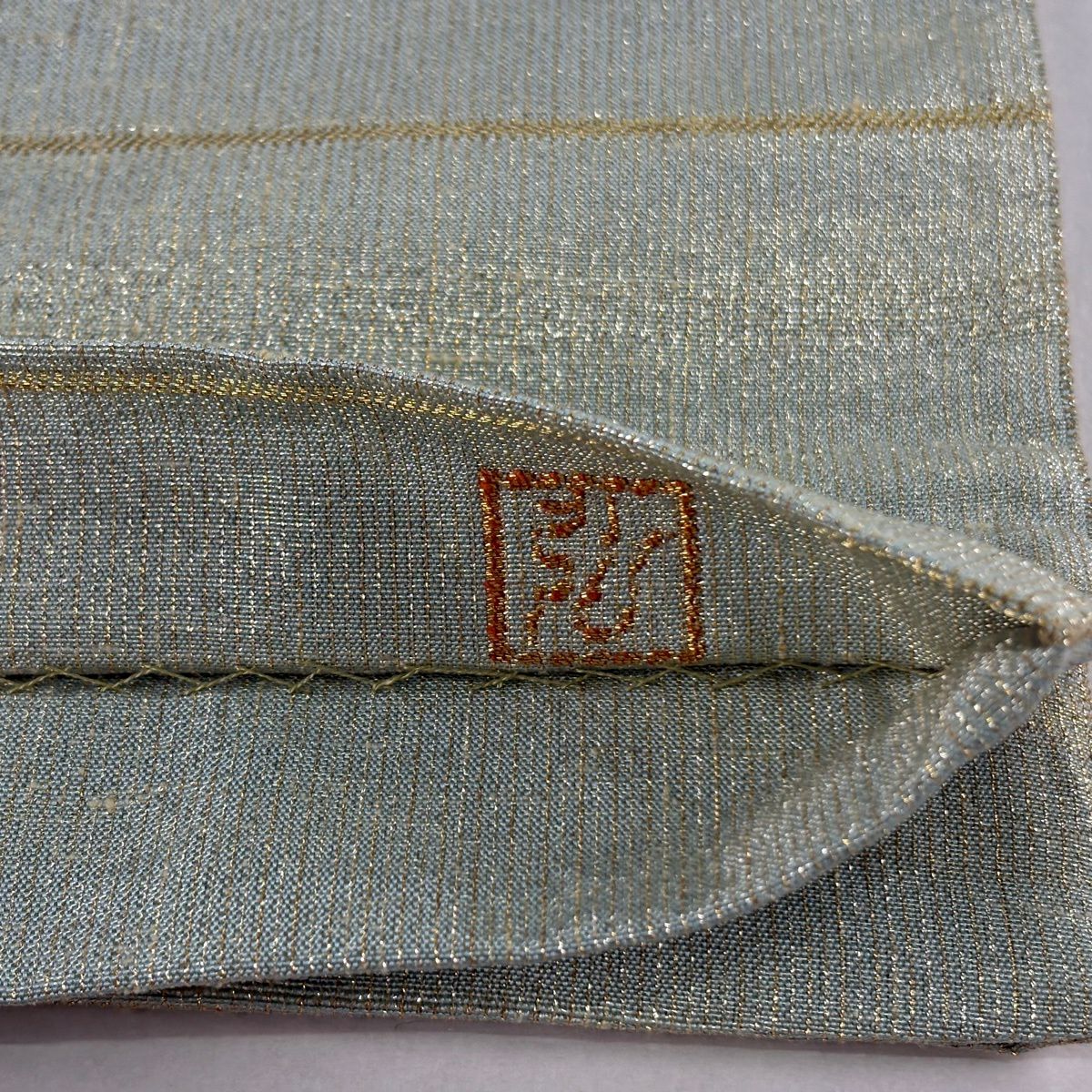 袋帶 逸品級 桝屋高尾 有落款 段霞紋 金金箔 淺綠 全通 純蠶絲