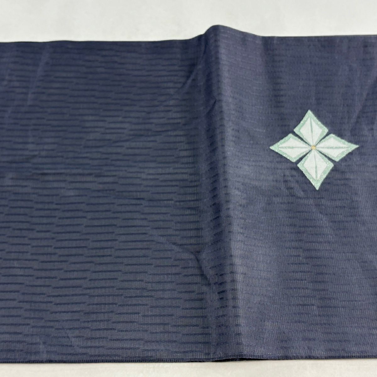 【美品】 袋帶 逸品級 夏帶 花菱 金絲 金金箔 青灰 深藍色 六通 純蠶絲