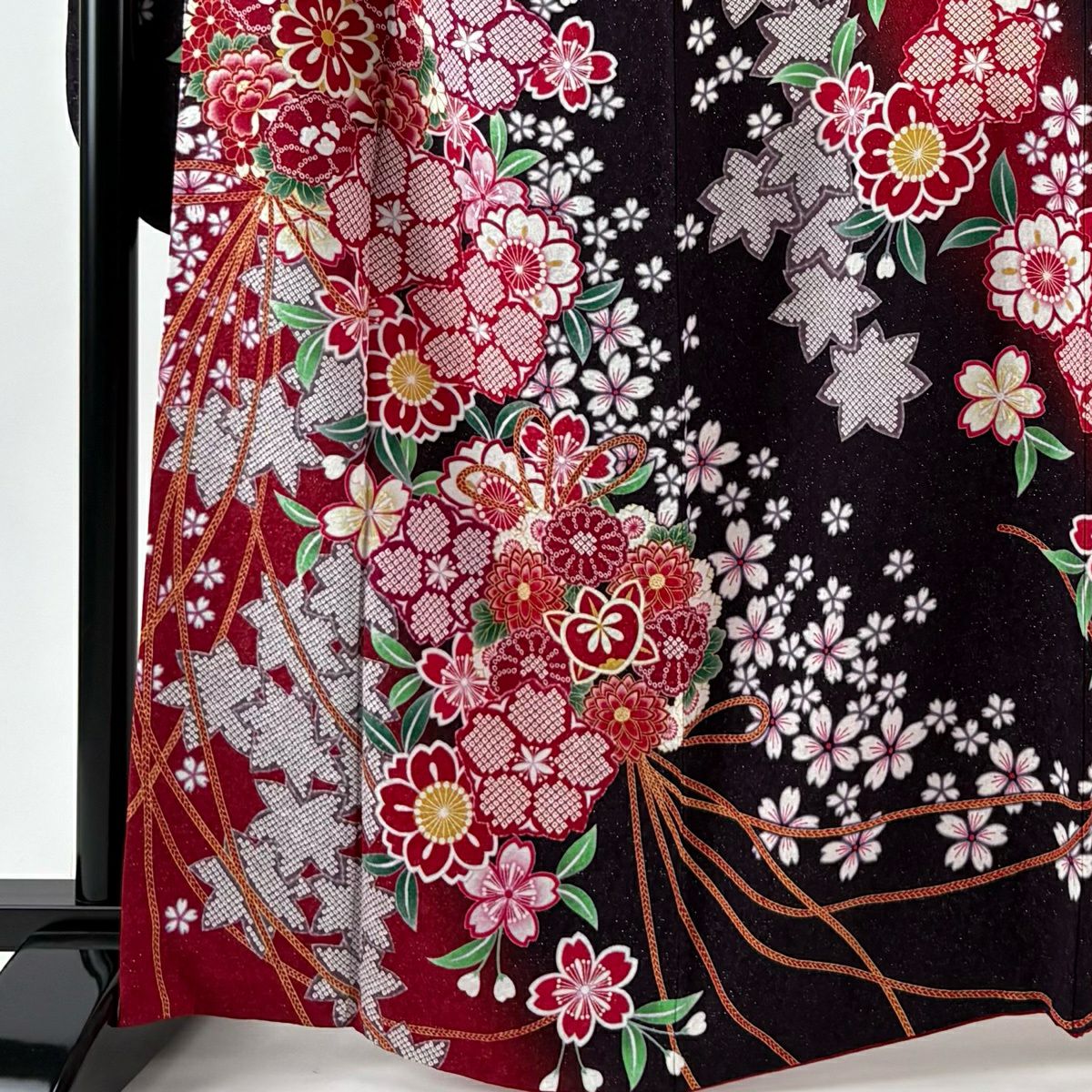 【美品】振袖禮服 身長164cm 袖長68cm L 雙層 藥玉 櫻花 金銀彩 漸層 茶紫 純蠶絲 逸品級