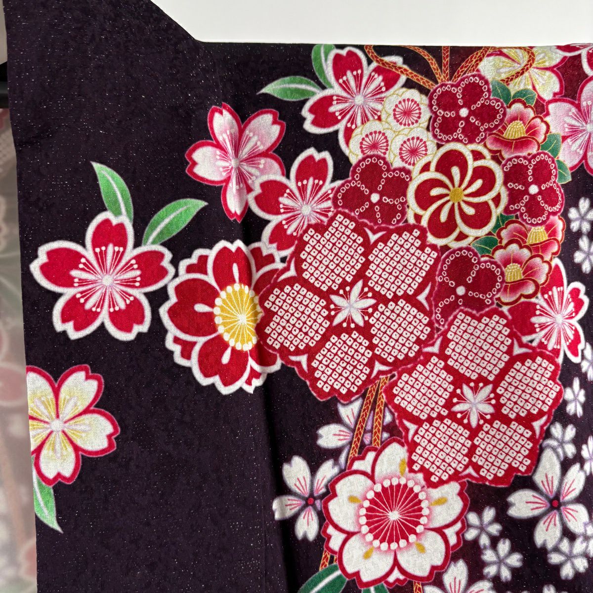 【美品】振袖禮服 身長164cm 袖長68cm L 雙層 藥玉 櫻花 金銀彩 漸層 茶紫 純蠶絲 逸品級