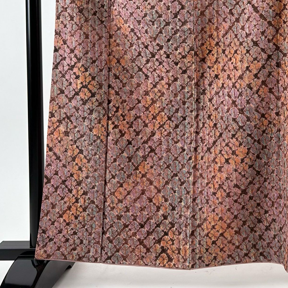 小紋 身長162.5cm 袖長63cm S 雙層 菅原結 漢方染 落款あり 證書あり 幾何學 絞染 小豆 純蠶絲 逸品級