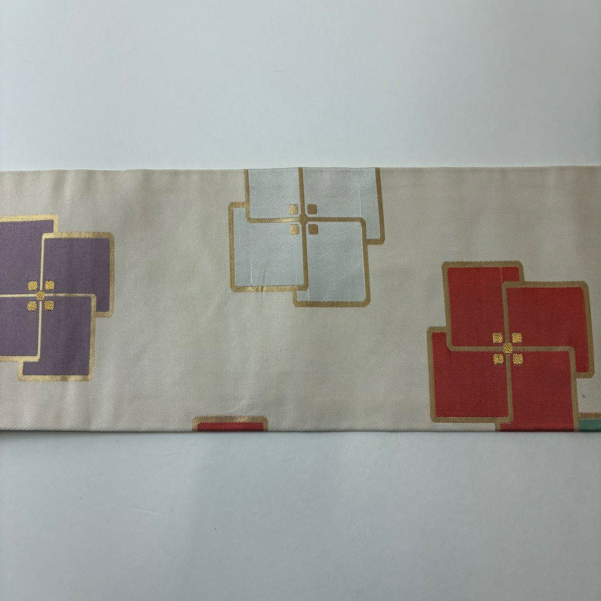 名古屋帶 優品級 花 金絲 金金箔 奶油色 純蠶絲