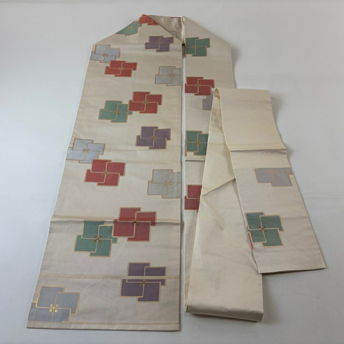 名古屋帶 優品級 花 金絲 金金箔 奶油色 純蠶絲