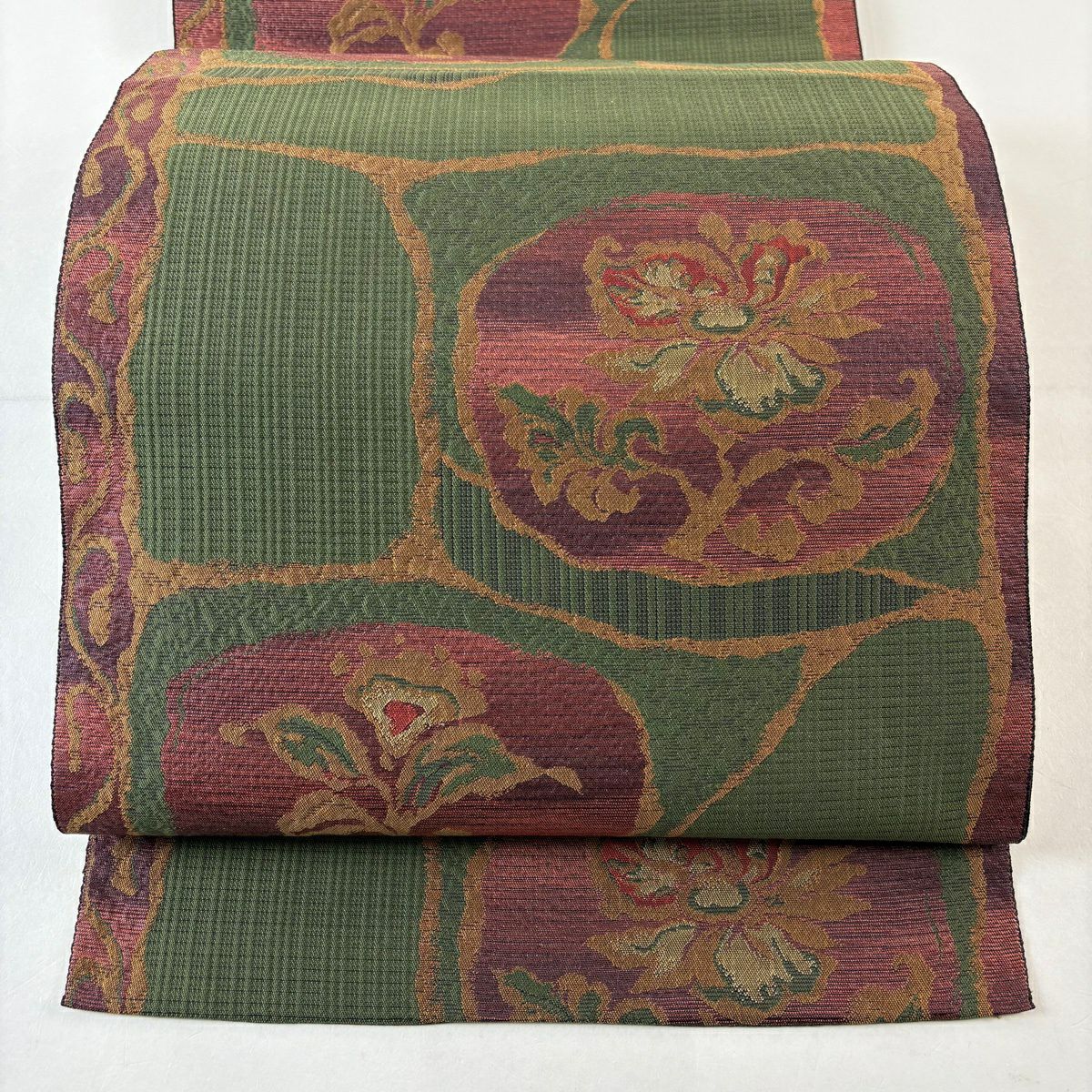 【美品】 名古屋帶 優品級 綠 純蠶絲