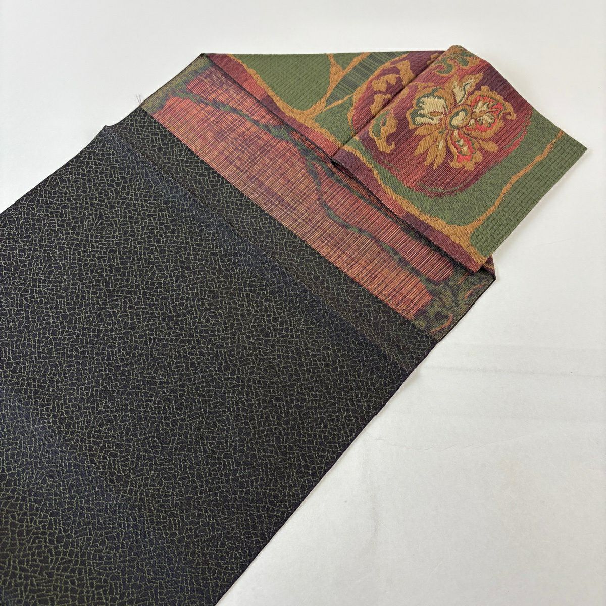 【美品】 名古屋帶 優品級 綠 純蠶絲