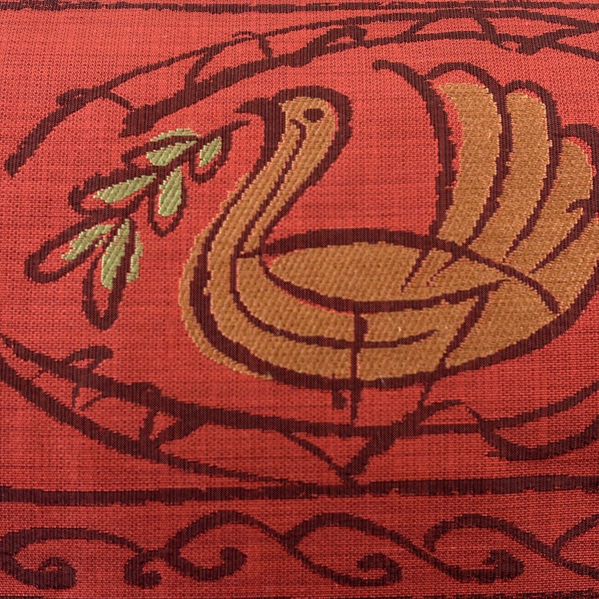 【美品】 名古屋帶 優品級 鳥 葉 紅茶 純蠶絲