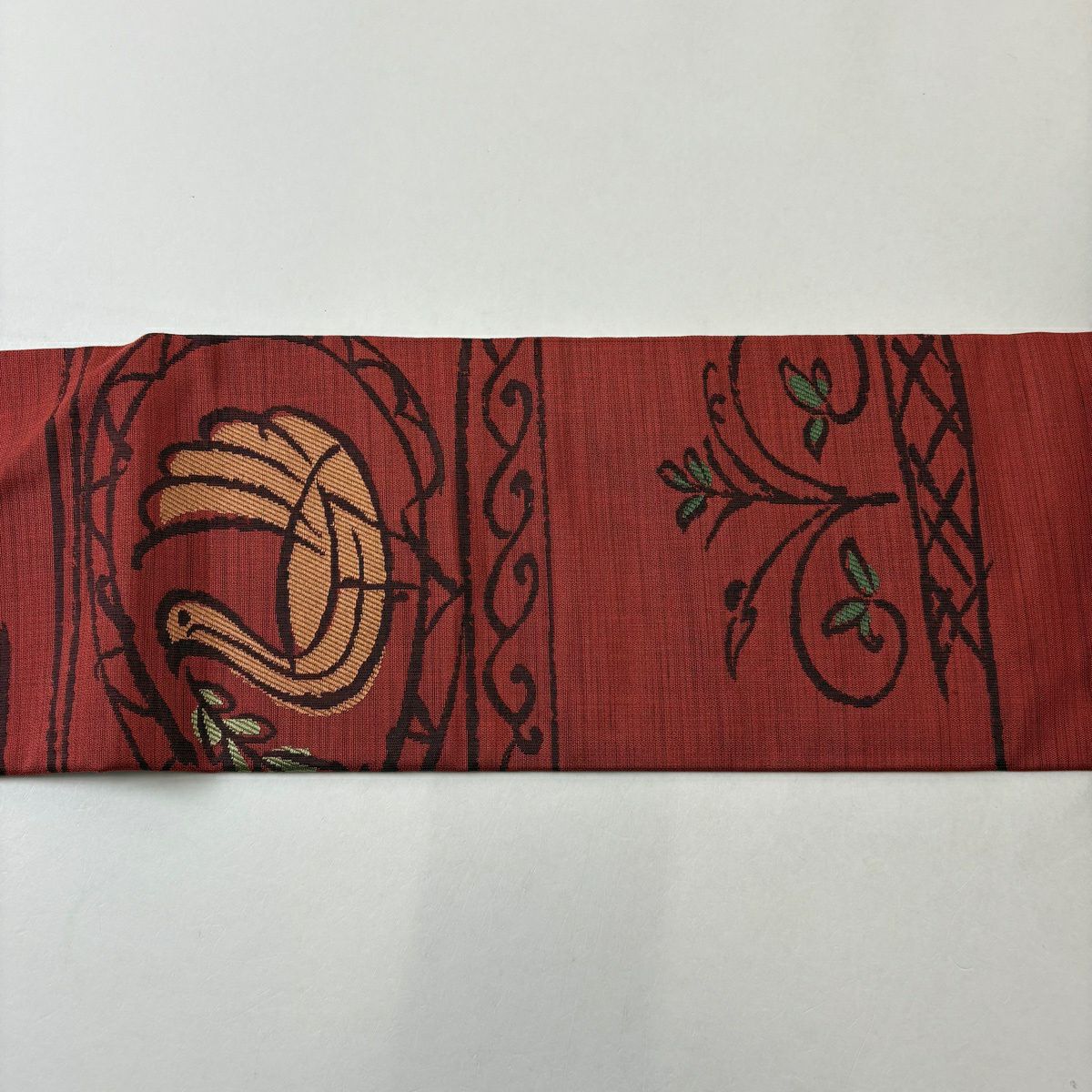 【美品】 名古屋帶 優品級 鳥 葉 紅茶 純蠶絲