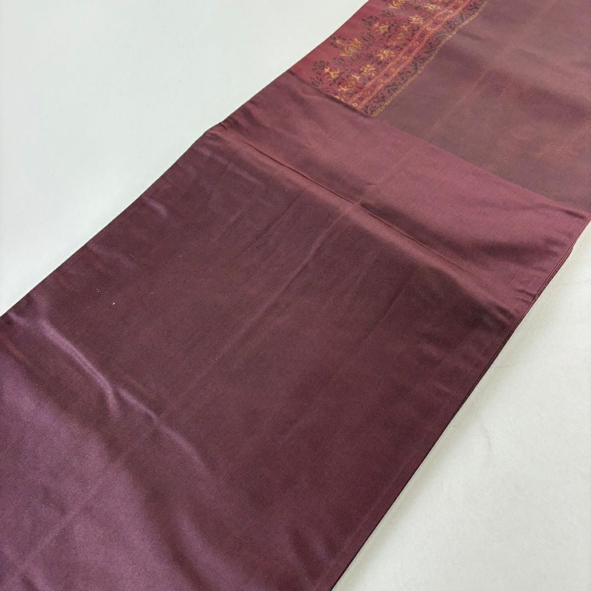 【美品】 袋帶 名古屋帶 優品級 花唐草紋 縞 金金箔 紫 純蠶絲