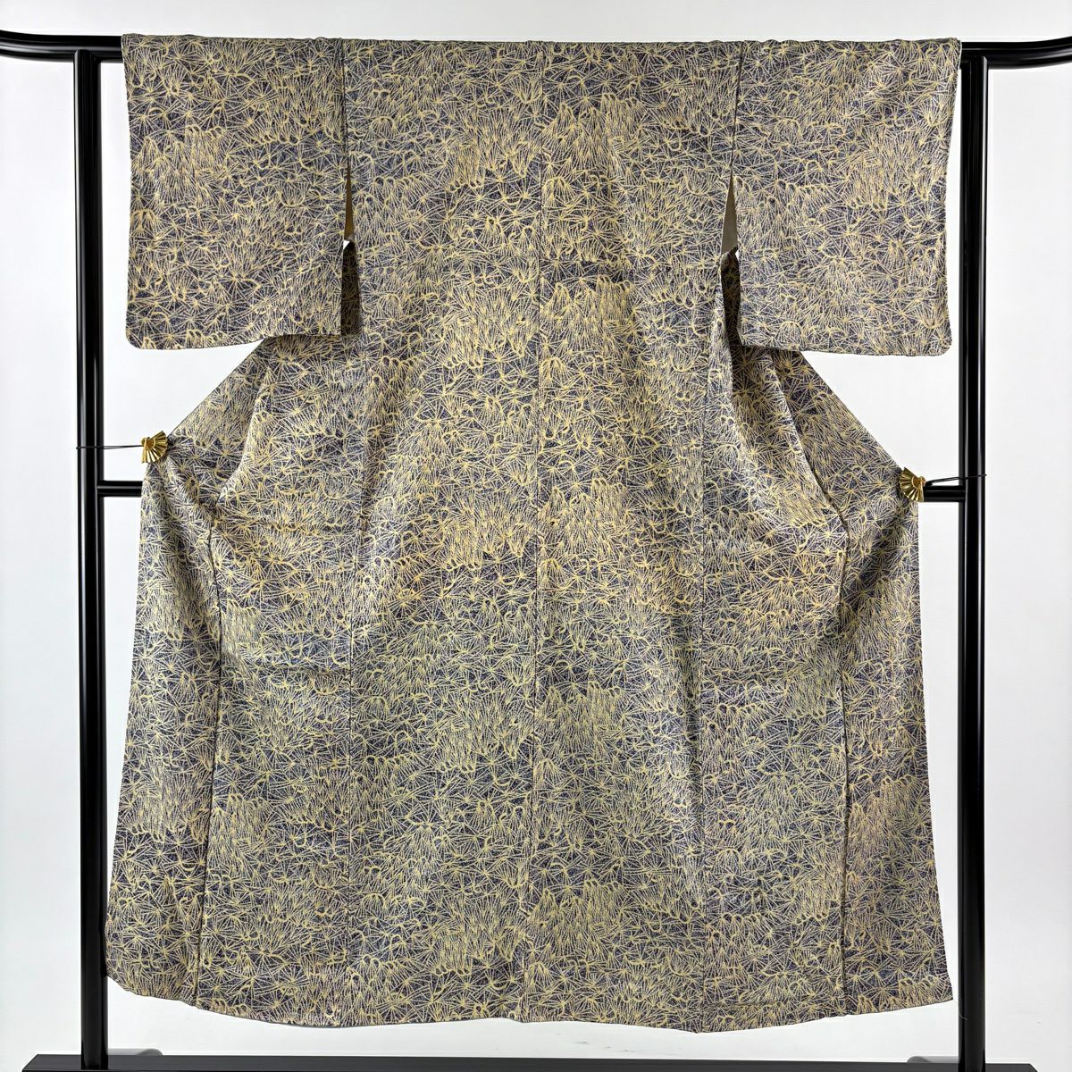 【美品】 小紋 身長152cm 袖長62cm S 雙層 松樹 青紫 純蠶絲 優品級