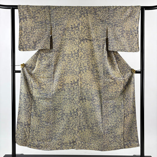 【美品】 小紋 身長152cm 袖長62cm S 雙層 松樹 青紫 純蠶絲 優品級