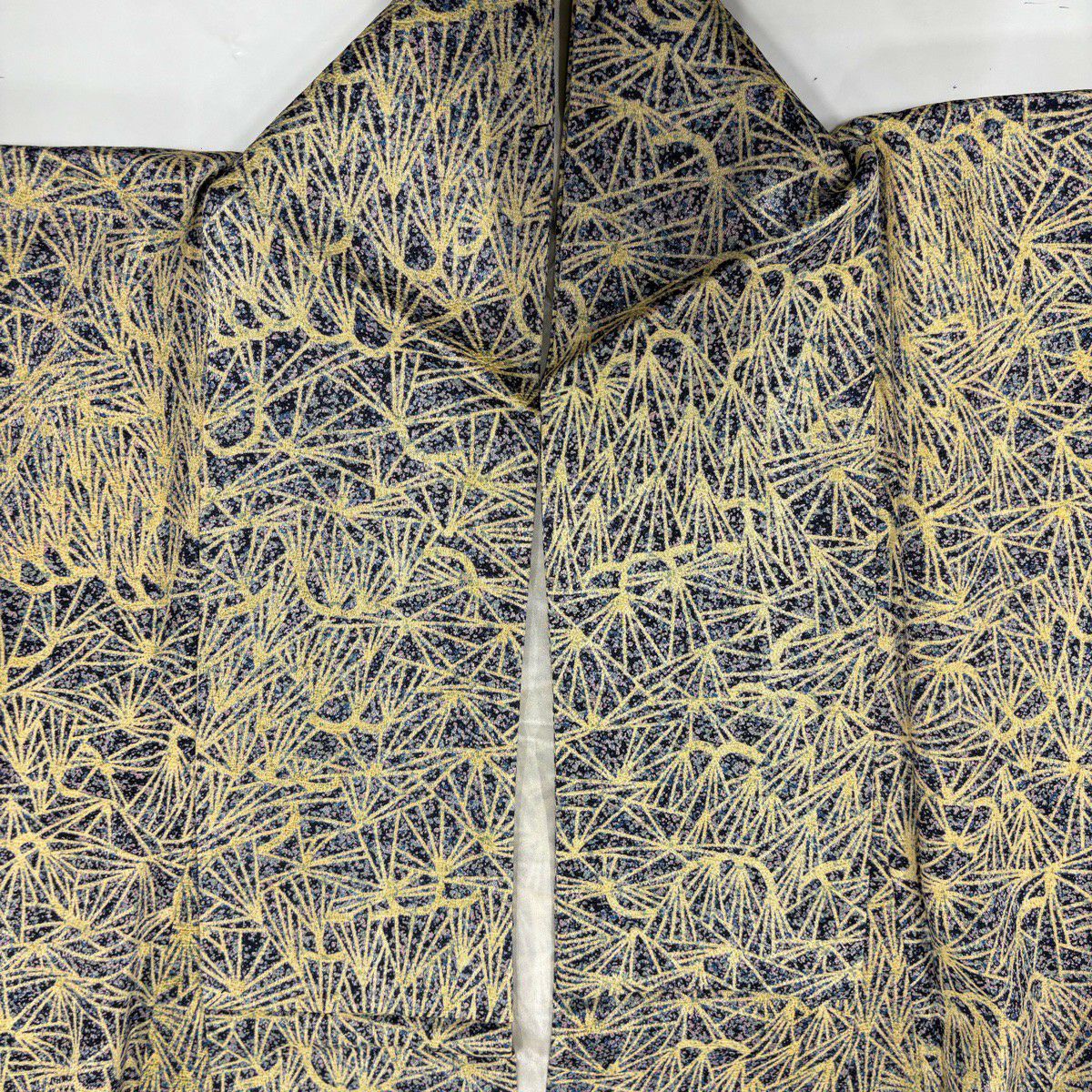 【美品】 小紋 身長152cm 袖長62cm S 雙層 松樹 青紫 純蠶絲 優品級