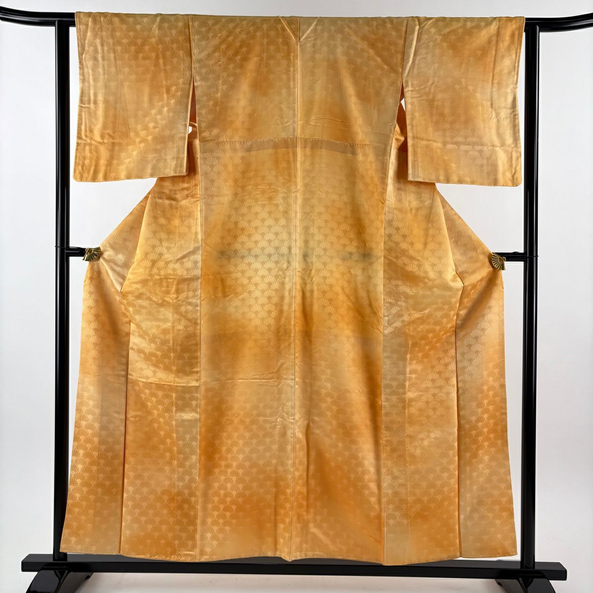 小紋 身長155.5cm 袖長62cm S 雙層 地紋 菊花青海波 漸層 橙色 純蠶絲 優品級