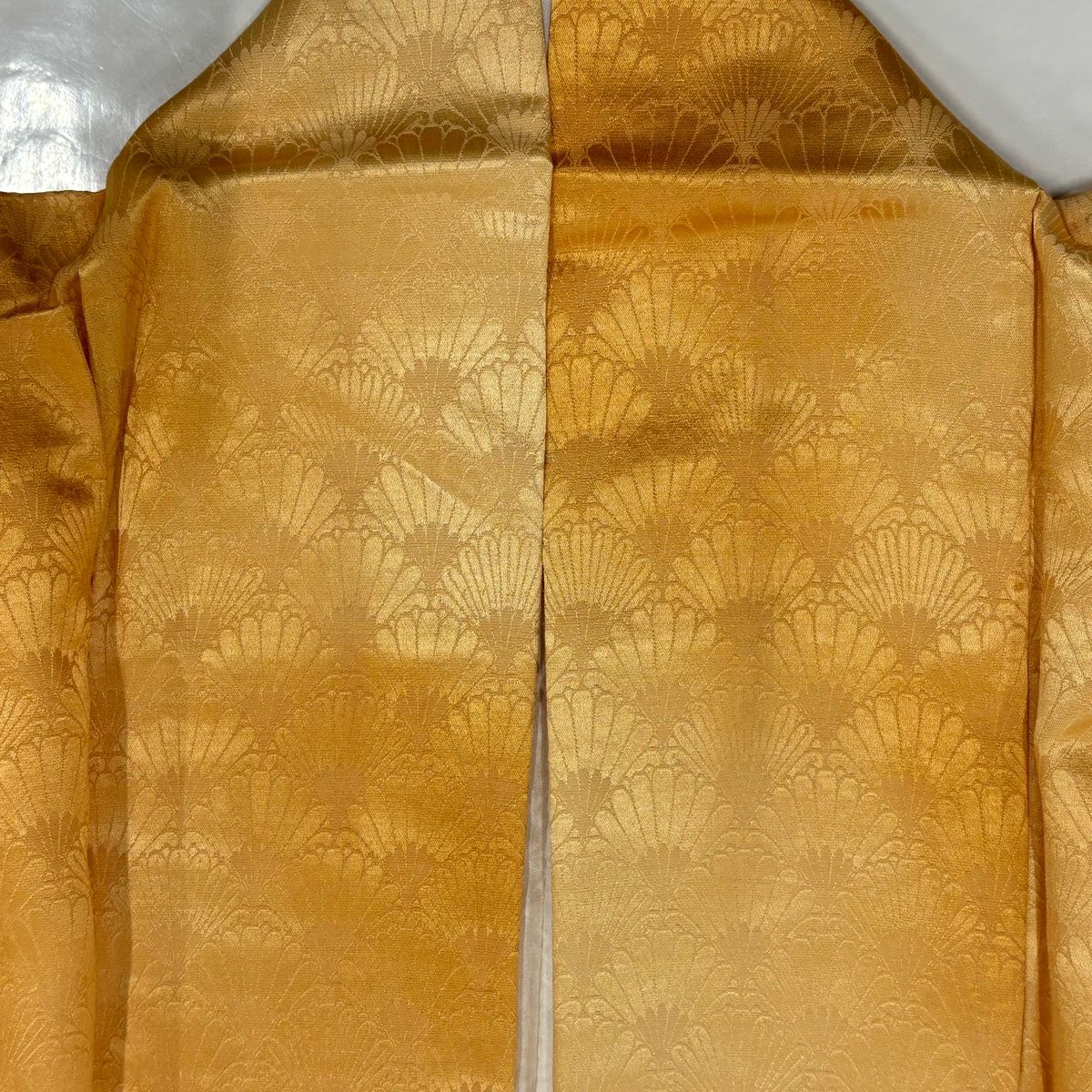 小紋 身長155.5cm 袖長62cm S 雙層 地紋 菊花青海波 漸層 橙色 純蠶絲 優品級
