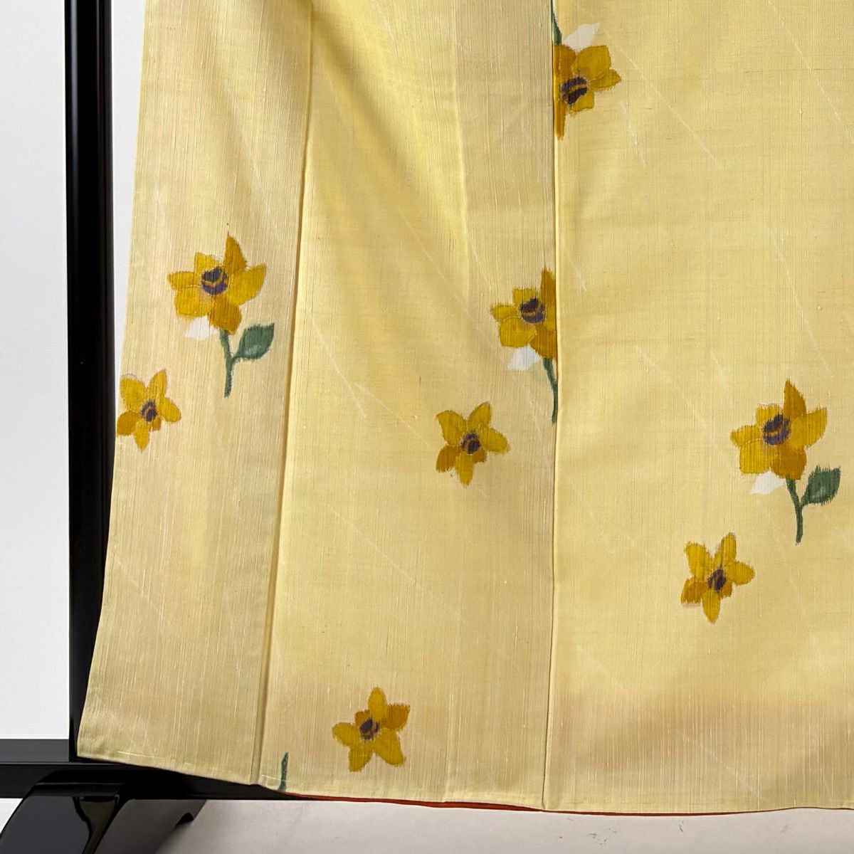 【美品】 紬織 身長160cm 袖長62.5cm S 雙層 花紋 黃色 純蠶絲 優品級