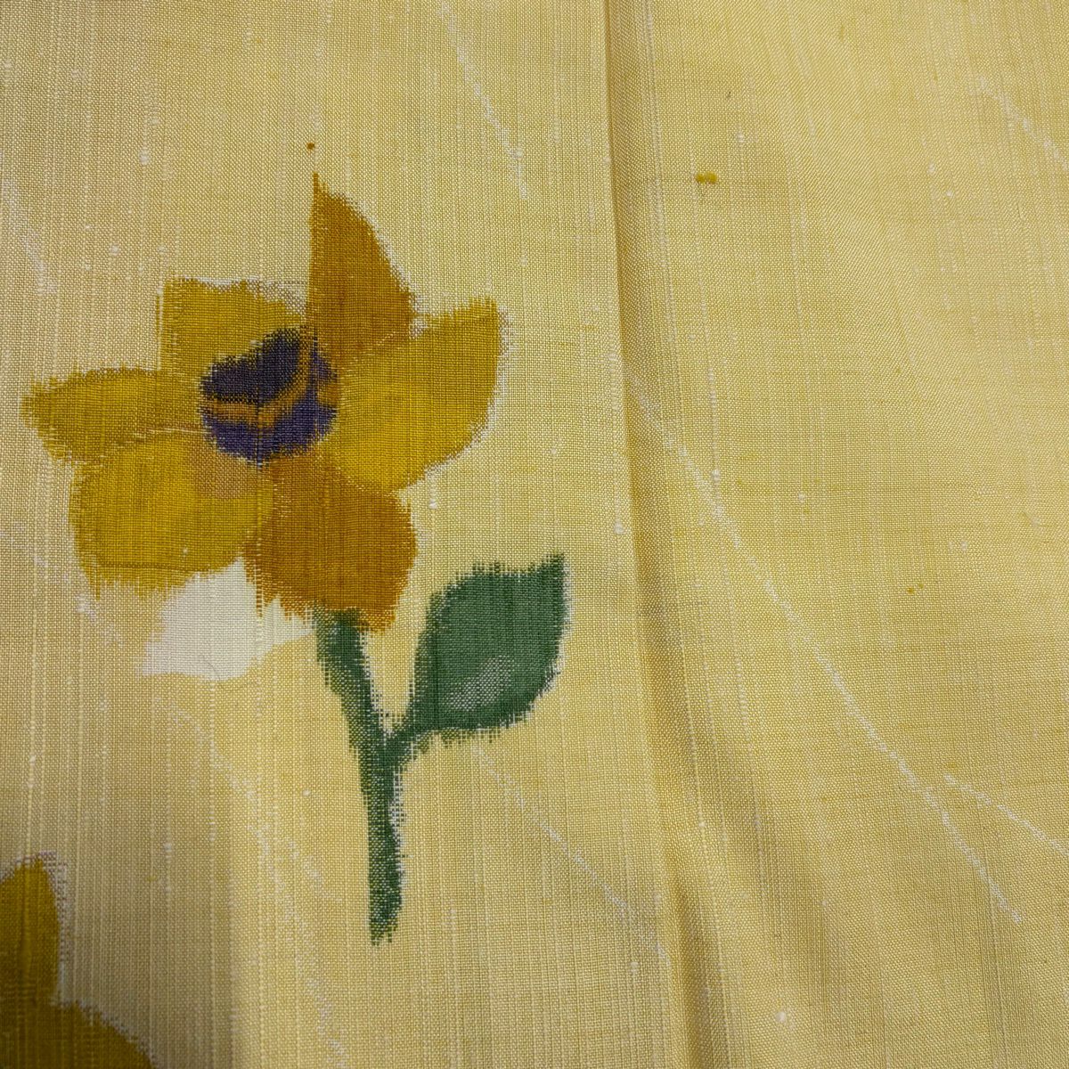 【美品】 紬織 身長160cm 袖長62.5cm S 雙層 花紋 黃色 純蠶絲 優品級