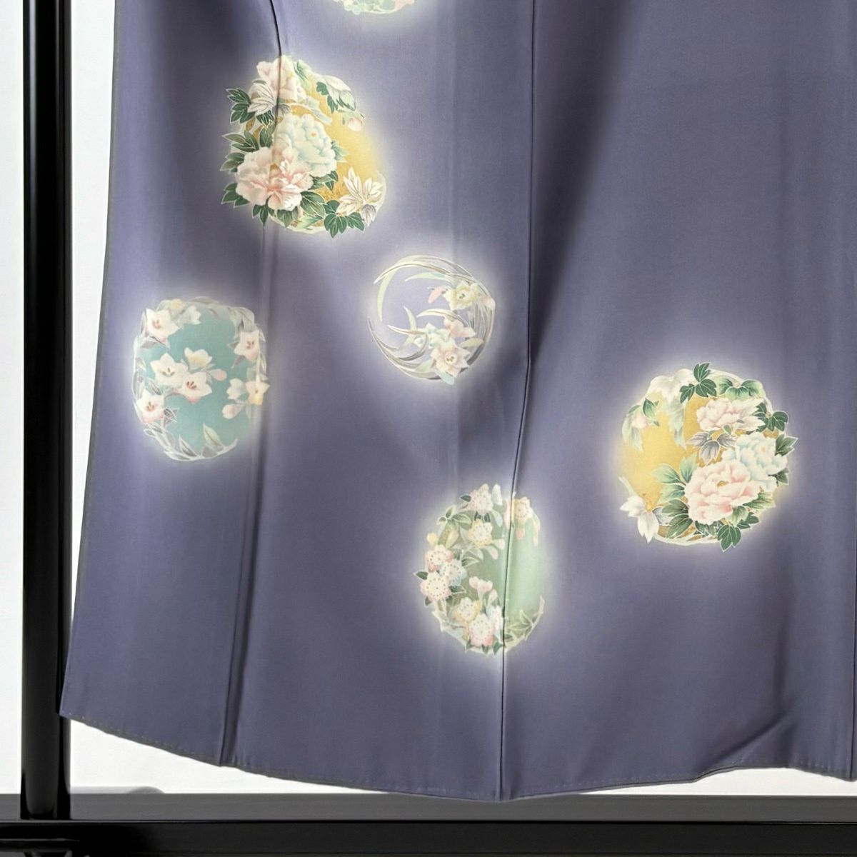 付下 身長152cm 袖長62.5cm S 雙層 花丸紋 刺繡 金彩裝飾 灰紫 純蠶絲 優品級