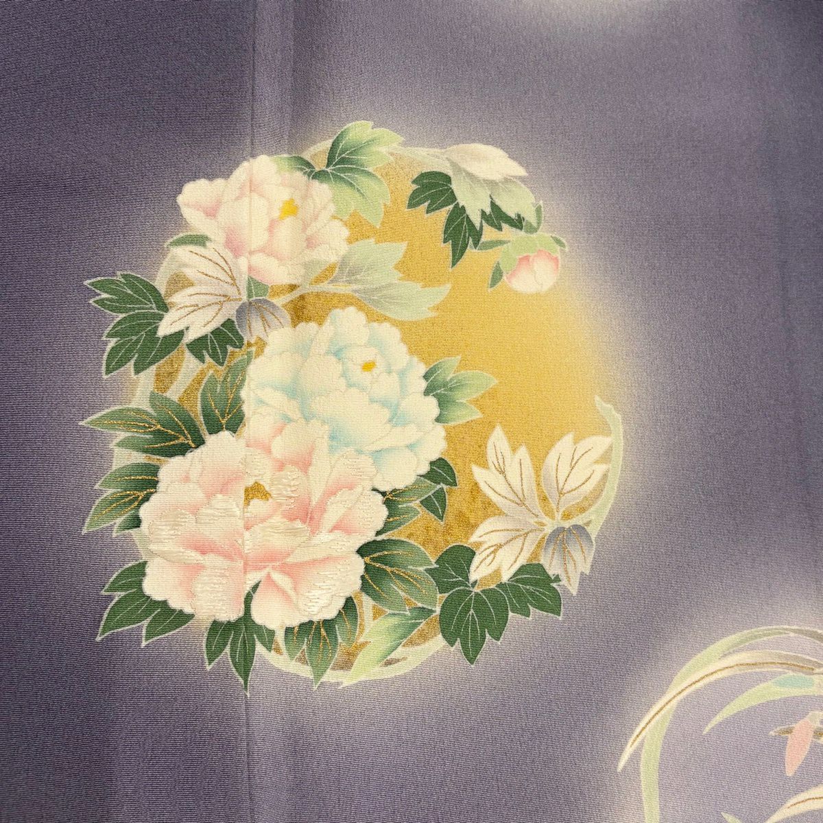 付下 身長152cm 袖長62.5cm S 雙層 花丸紋 刺繡 金彩裝飾 灰紫 純蠶絲 優品級