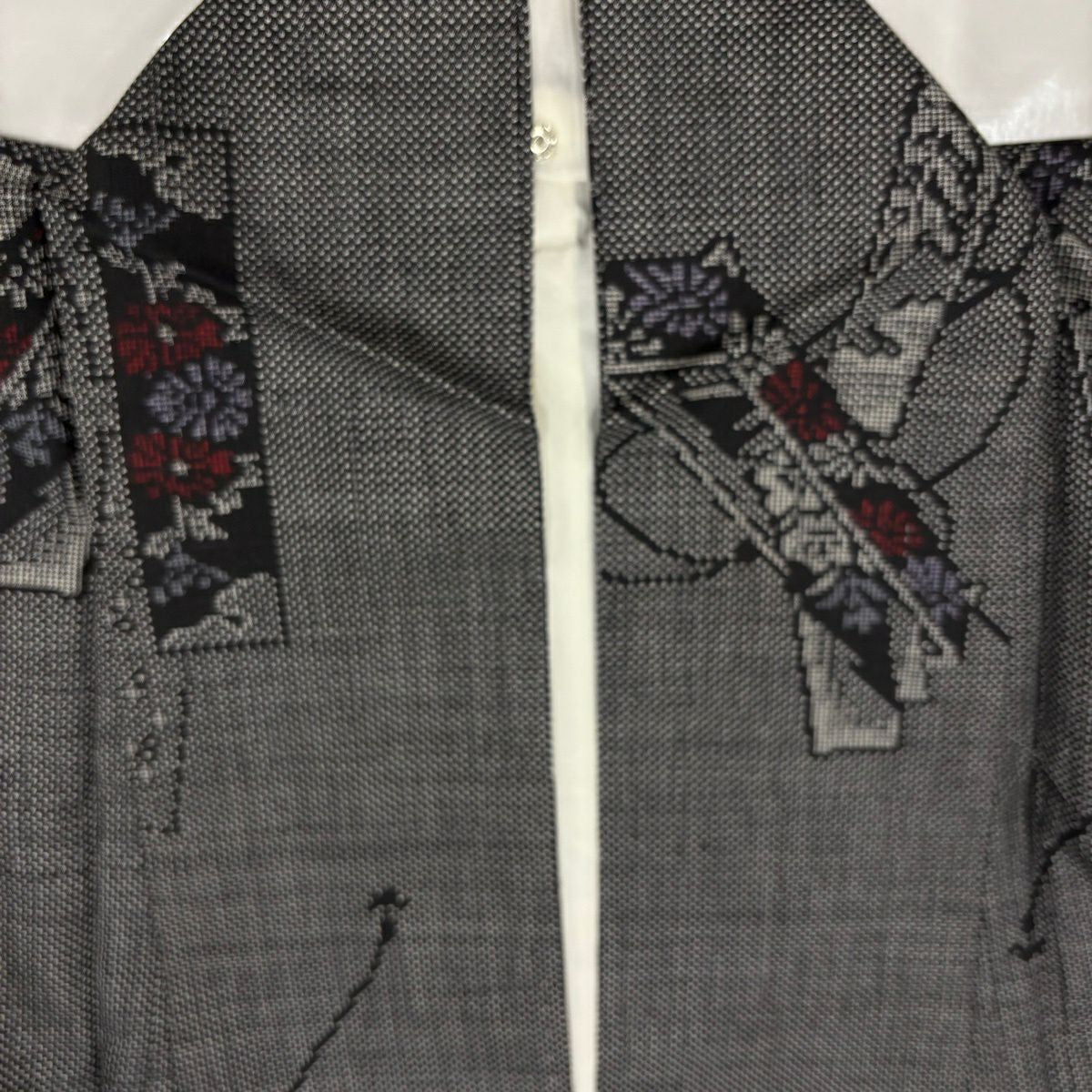 【美品】 紬織 身長163cm 袖長66cm M 雙層 草花紋紋 短冊 黑灰 純蠶絲 優品級