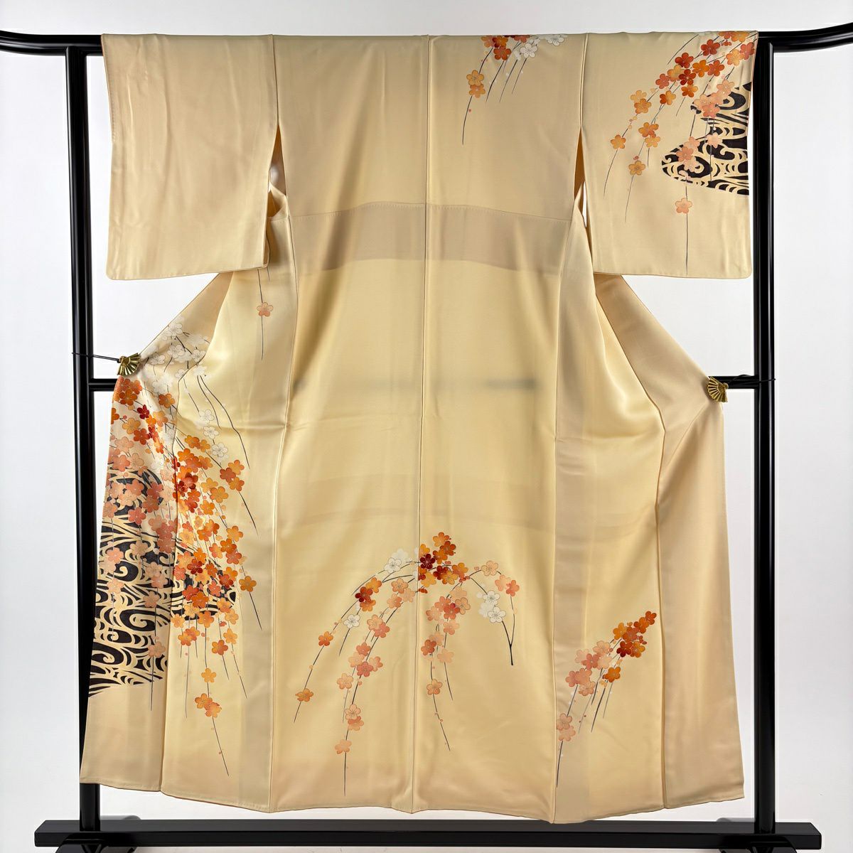 付下 身長154.5cm 袖長62.5cm S 雙層 梅花 流水 金銀彩 米色 純蠶絲 優品級