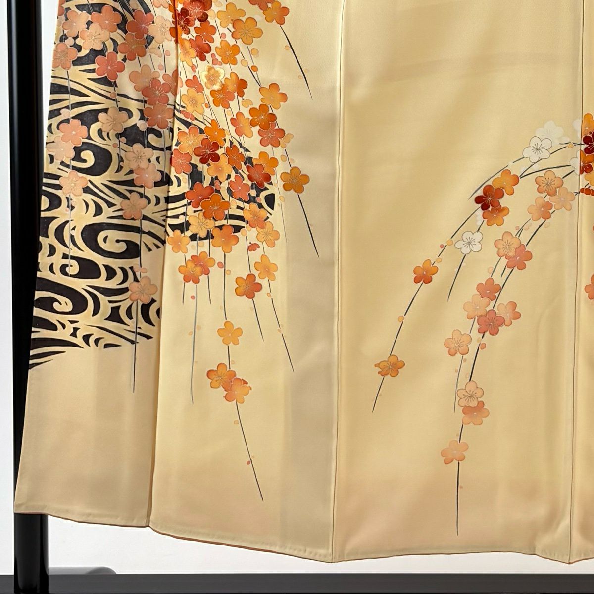 付下 身長154.5cm 袖長62.5cm S 雙層 梅花 流水 金銀彩 米色 純蠶絲 優品級