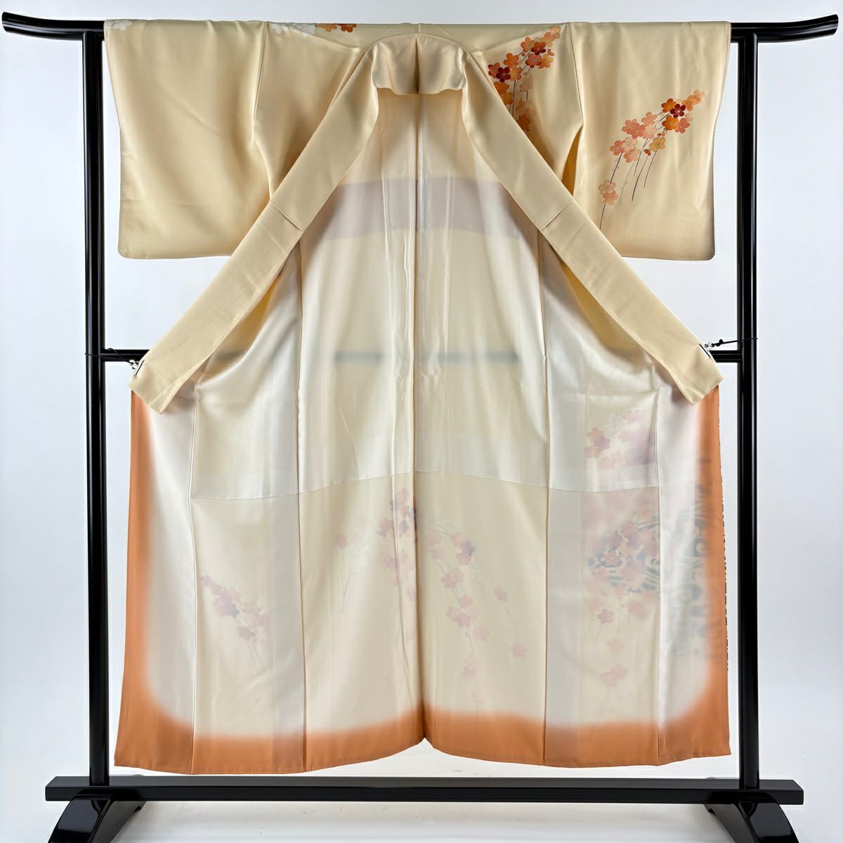 付下 身長154.5cm 袖長62.5cm S 雙層 梅花 流水 金銀彩 米色 純蠶絲 優品級