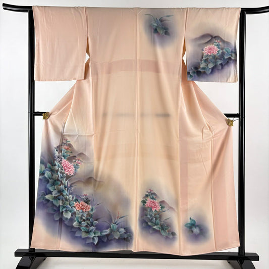 【美品】 付下 身長156cm 袖長63cm S 雙層 菊花 花紋 漸層 粉色 純蠶絲 優品級