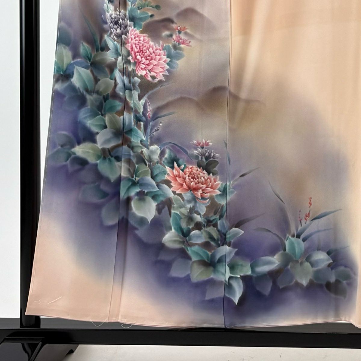 【美品】 付下 身長156cm 袖長63cm S 雙層 菊花 花紋 漸層 粉色 純蠶絲 優品級