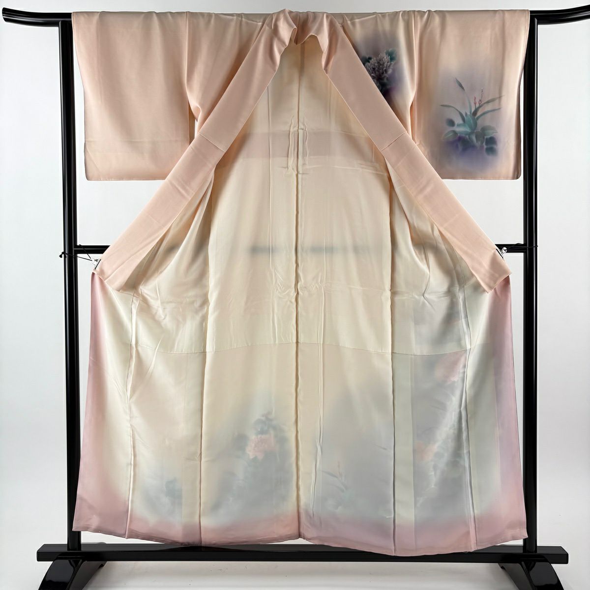 【美品】 付下 身長156cm 袖長63cm S 雙層 菊花 花紋 漸層 粉色 純蠶絲 優品級