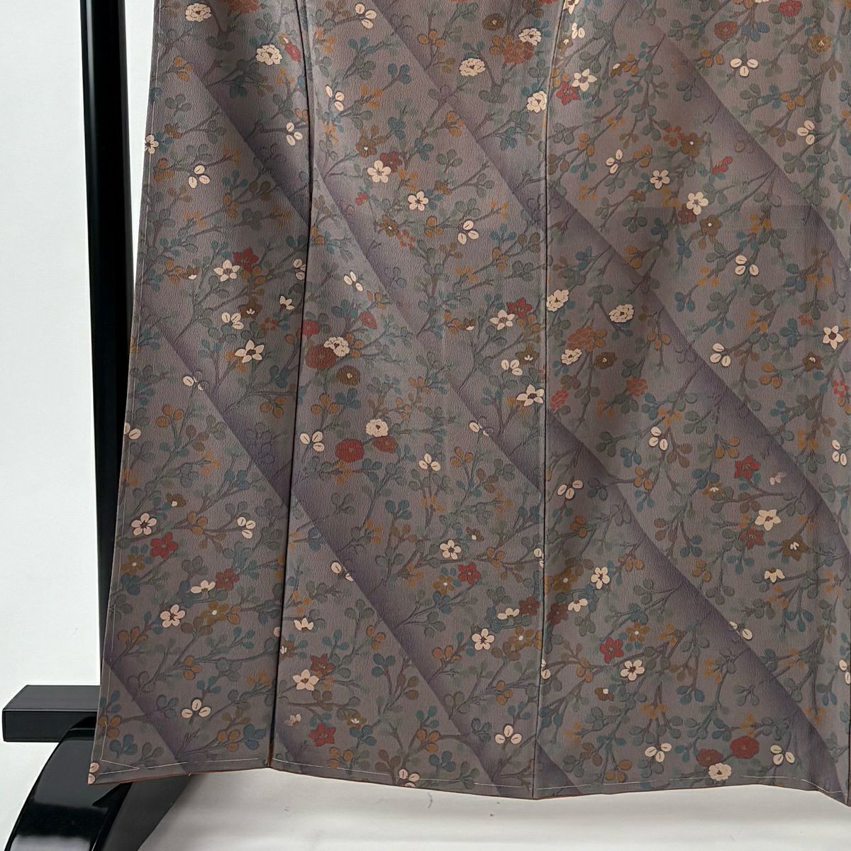 【美品】 小紋 身長163.5cm 袖長63.5cm S 雙層 可洗和服 枝花 茶紫 化纖 優品級
