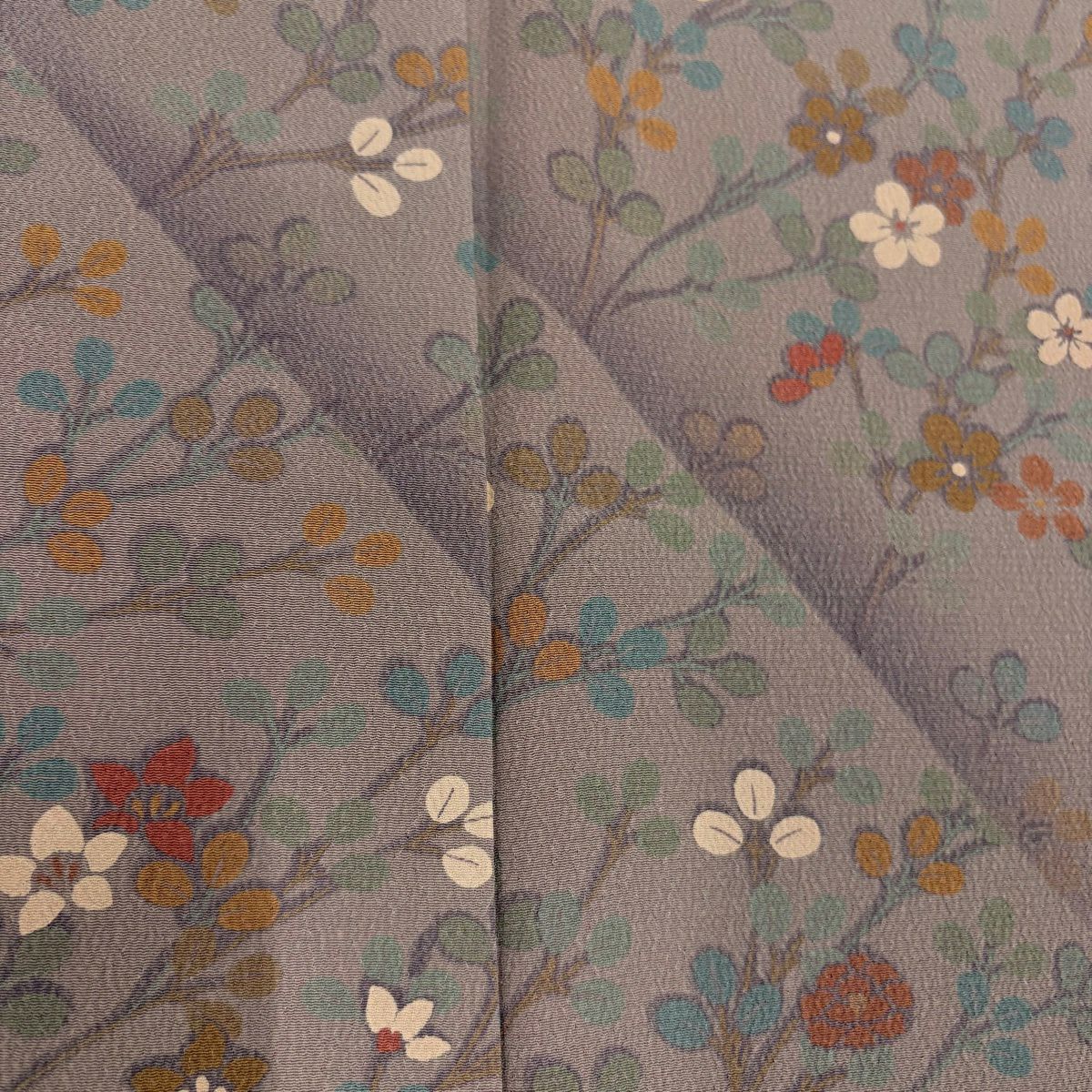 【美品】 小紋 身長163.5cm 袖長63.5cm S 雙層 可洗和服 枝花 茶紫 化纖 優品級