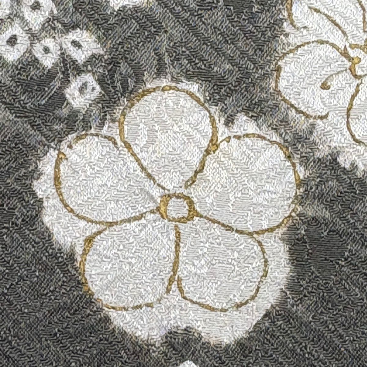 訪問服 身長163cm 袖長65.5cm M 雙層 草花紋紋 有職文樣 絞染 刺繡 灰 純蠶絲 名品級