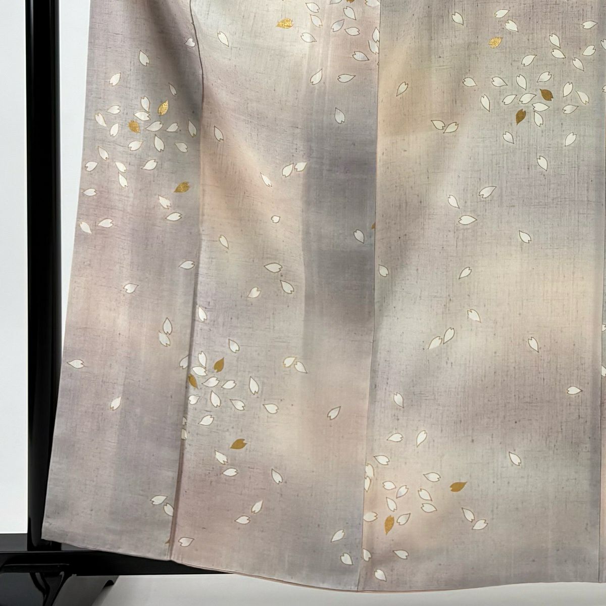 小紋 身長161.5cm 袖長64cm M 雙層 紬織織 樱花花瓣 金彩裝飾 漸層 淺粉色 純蠶絲 名品級