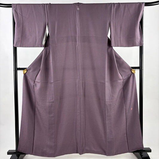 【美品】 江戶小紋 身長160cm 袖長68.5cm L 雙層 落款あり 鮫紋樣 灰紫 純蠶絲 名品級 一つ紋