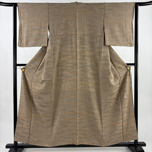 【美品】 小紋 身長157cm 袖長62.5cm S 雙層 陶彩染 幾何學圖案 灰茶 純蠶絲 秀品級