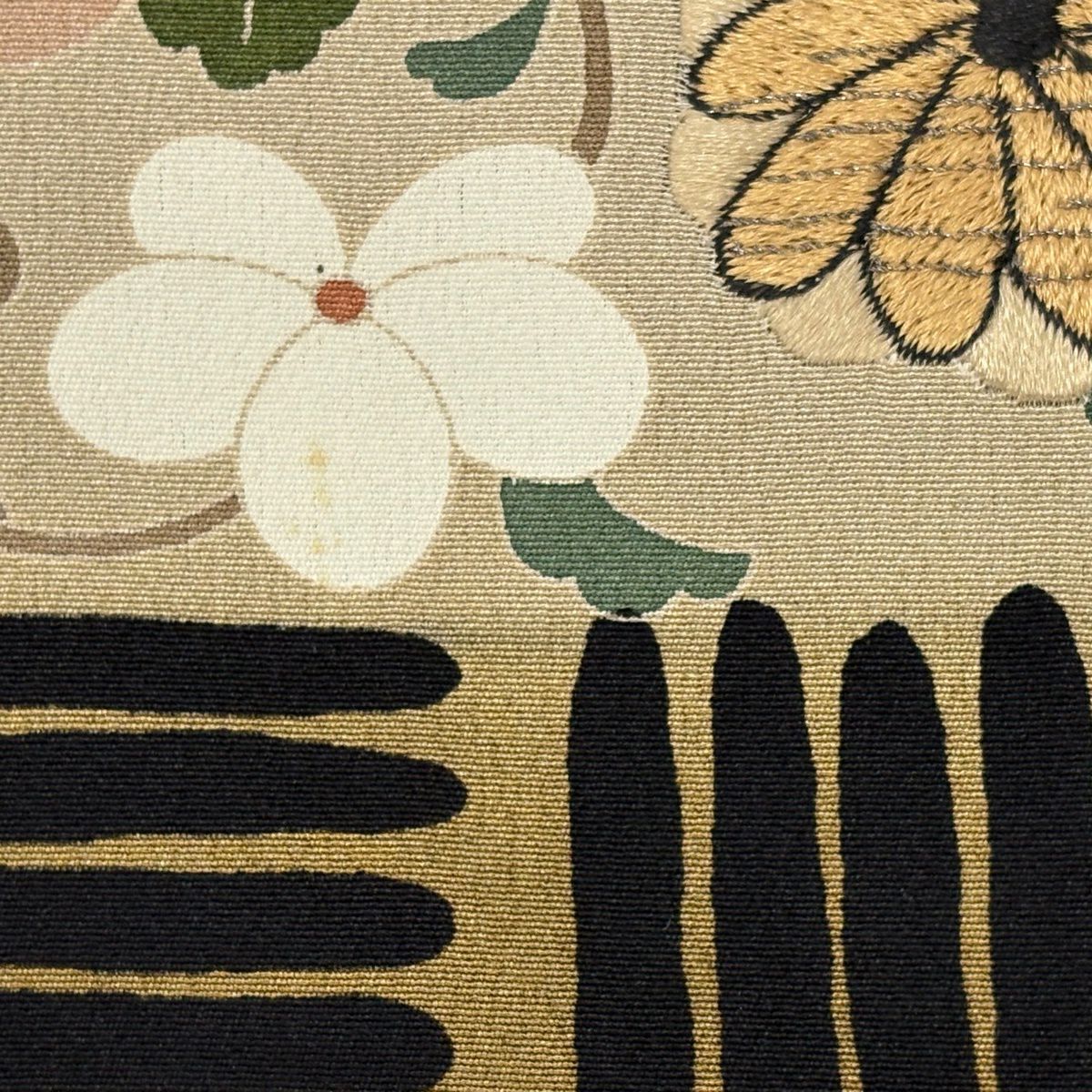 訪問服 身長163cm 袖長66cm M 雙層 花唐草紋 幾何圖案 刺繡 金銀彩 茶 純蠶絲 優品級