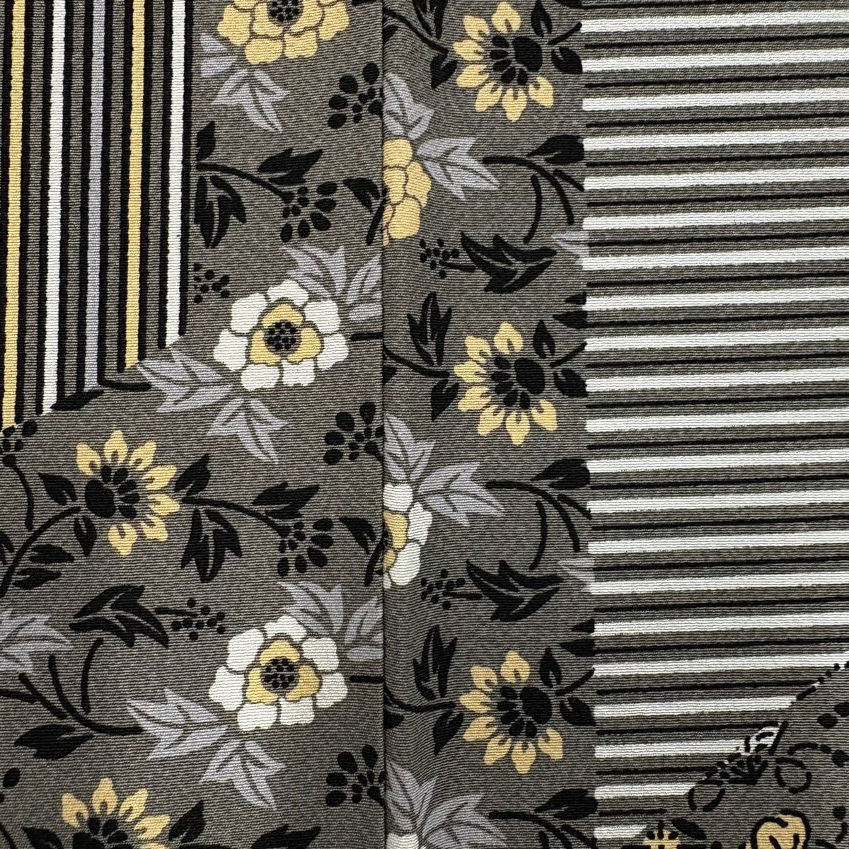 【美品】訪問服 身長162.5cm 袖長65cm M 雙層 落款あり 寶盡くし 縞 灰色 純蠶絲 秀品級