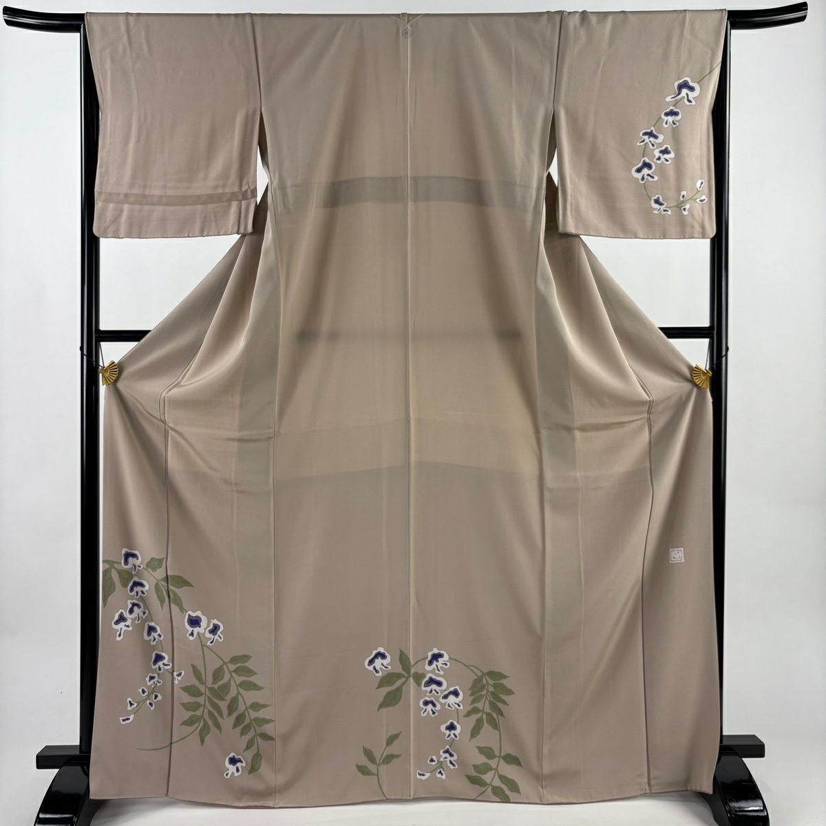 付下 身長168cm 袖長65.5cm M 雙層 有落款 藤 薄茶 純蠶絲 優品級 一個紋