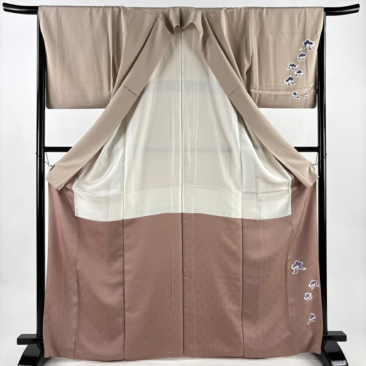 付下 身長168cm 袖長65.5cm M 雙層 有落款 藤 薄茶 純蠶絲 優品級 一個紋