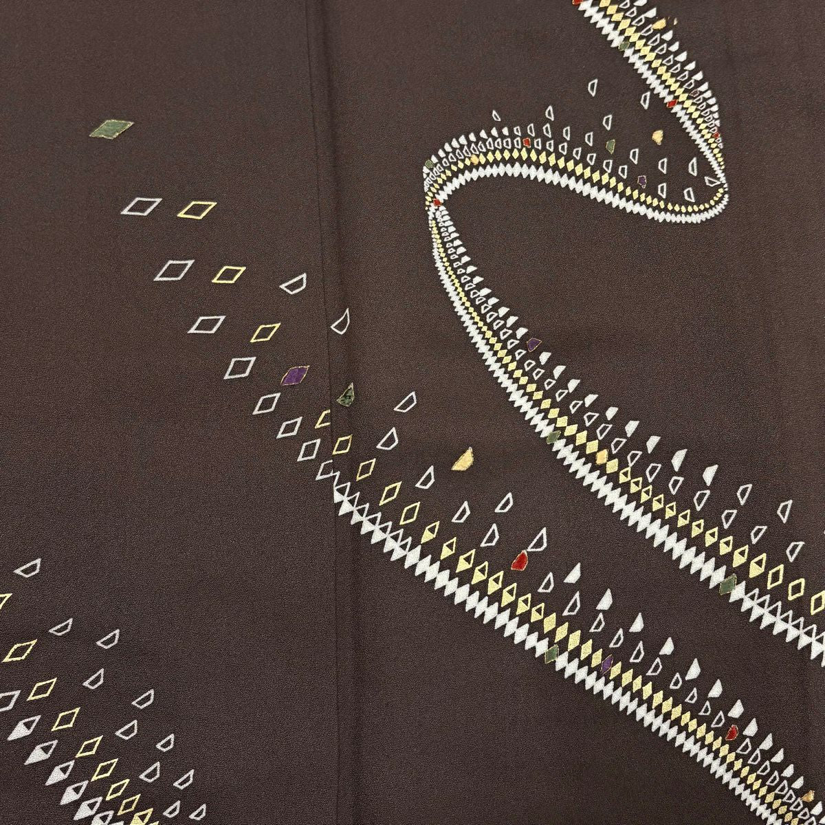 訪問服 身長155.5cm 袖長65.5cm M 雙層 幾何學圖案 刺繡 金彩裝飾 焦茶 純蠶絲 秀品級