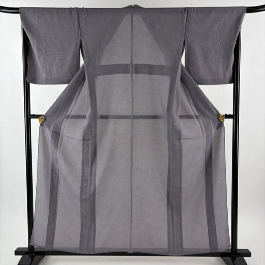 【美品】 江戶小紋 身長156.5cm 袖長67.5cm L 薄物 絽 巴衿 鮫 紫 純蠶絲 優品級
