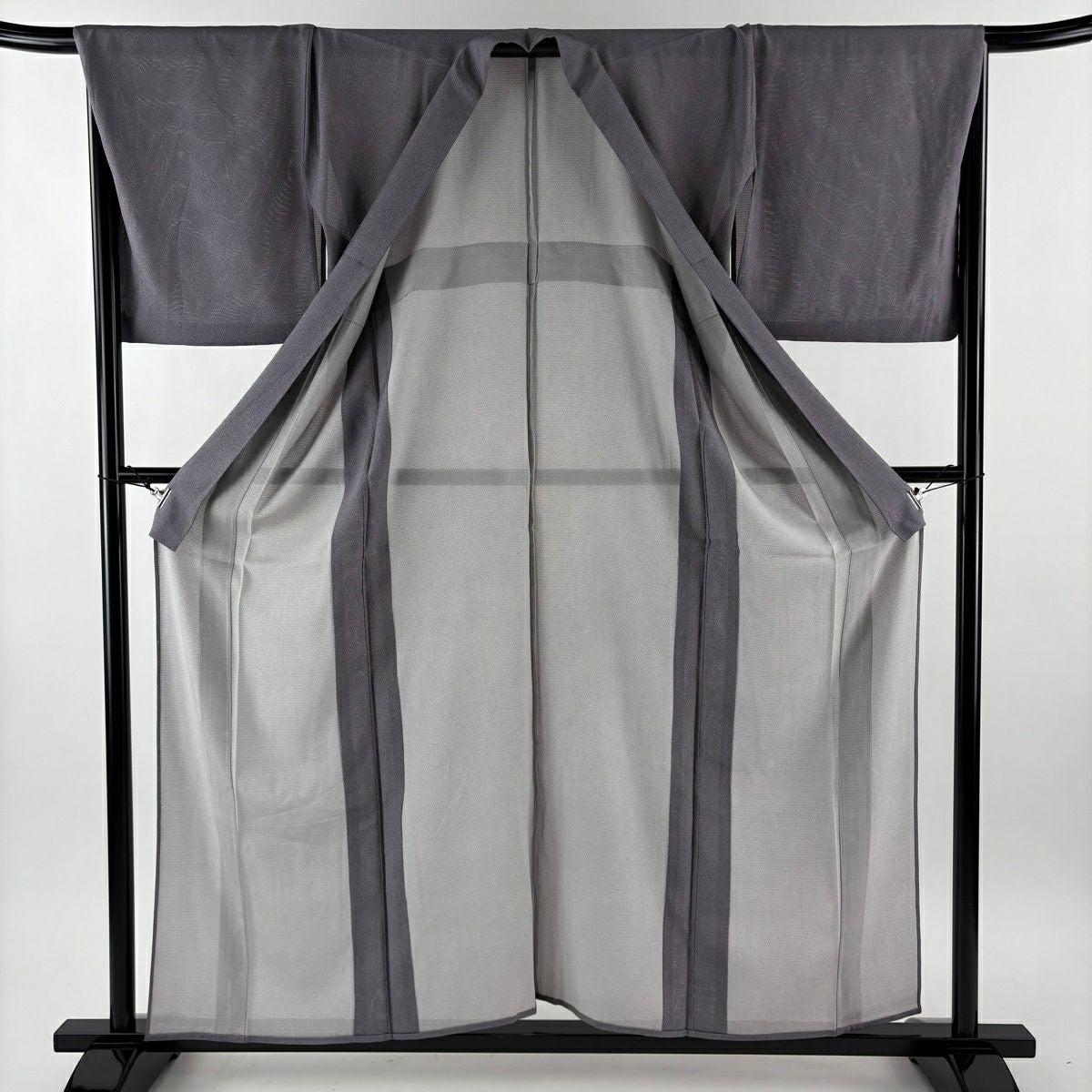 【美品】 江戶小紋 身長156.5cm 袖長67.5cm L 薄物 絽 巴衿 鮫 紫 純蠶絲 優品級
