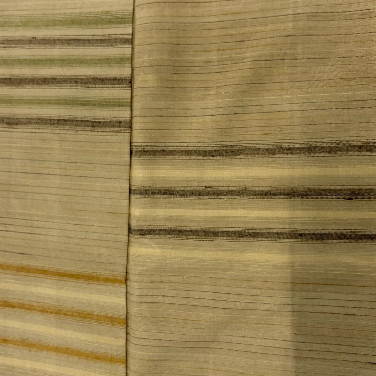 【美品】 紬織 身長152.5cm 袖長62.5cm S 雙層 縞 山吹茶 純蠶絲 秀品級